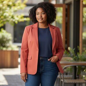 TanJay Coral Red Plus Blazer 18W Fully Lined, women career jacket, casual chic